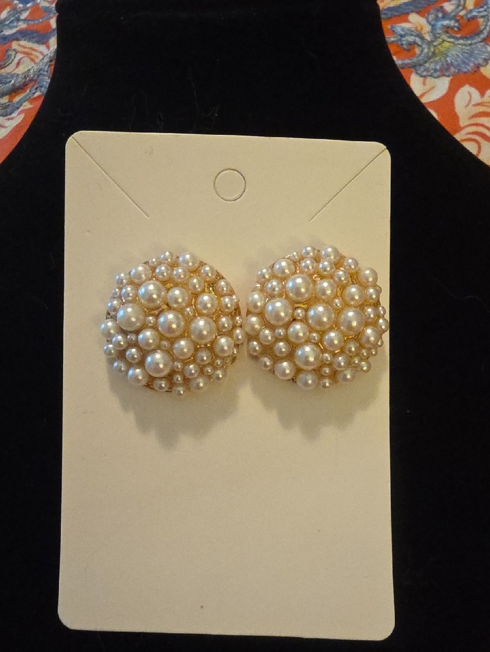 Pearl Cluster Button Earrings - White Pearl Cluster Studs